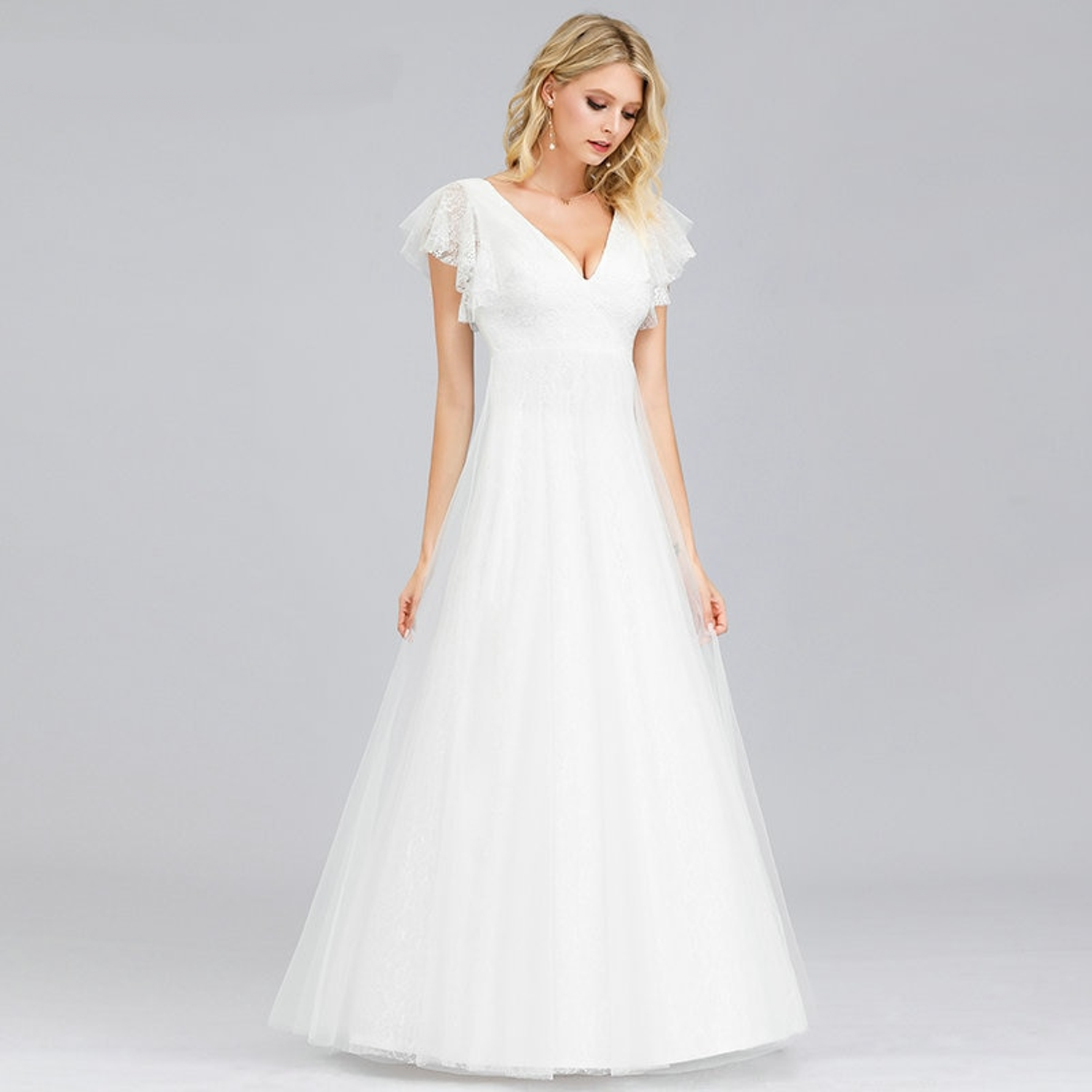 Wedding dress with flutter sleeves