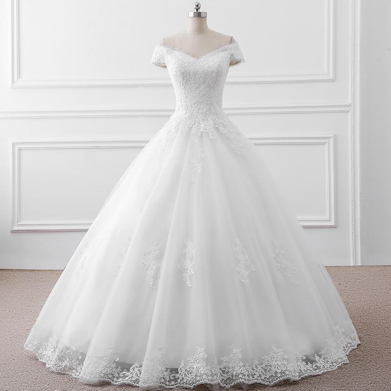 Lace off-the-shoulder wedding dress