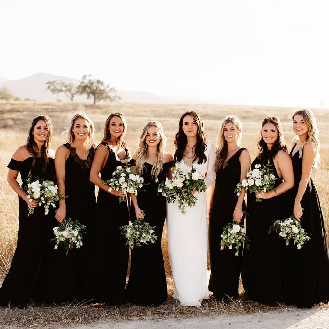 black bridesmaid dresses with sunflowers