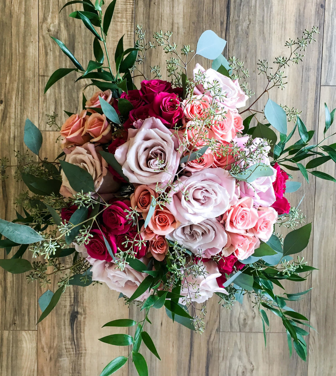Mixed roses wedding bouquet