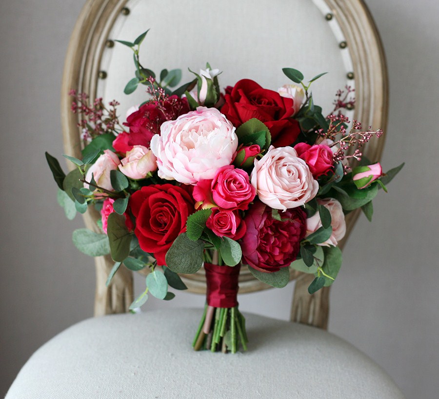 Peonies and roses wedding bouquet
