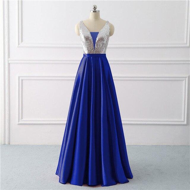 Sequined bodice and satin skirt dress