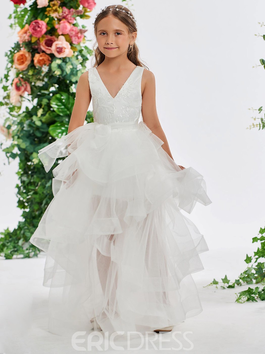 Flower girl dress with multi-tiered skirt