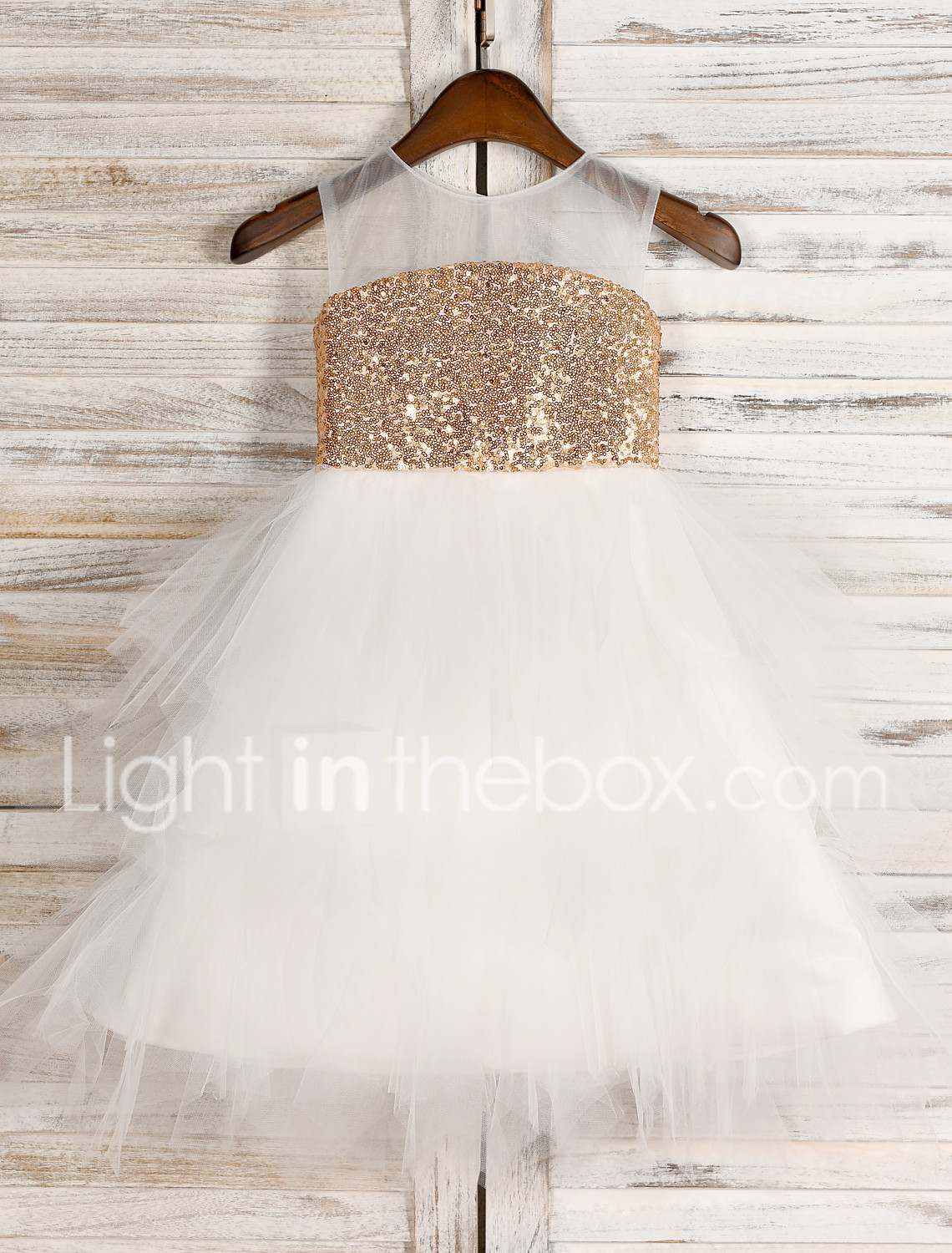 Gold and ivory girl dress with sequins