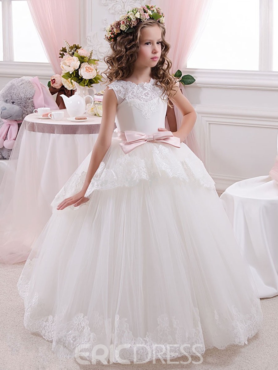 Long flower girl dress with a bow
