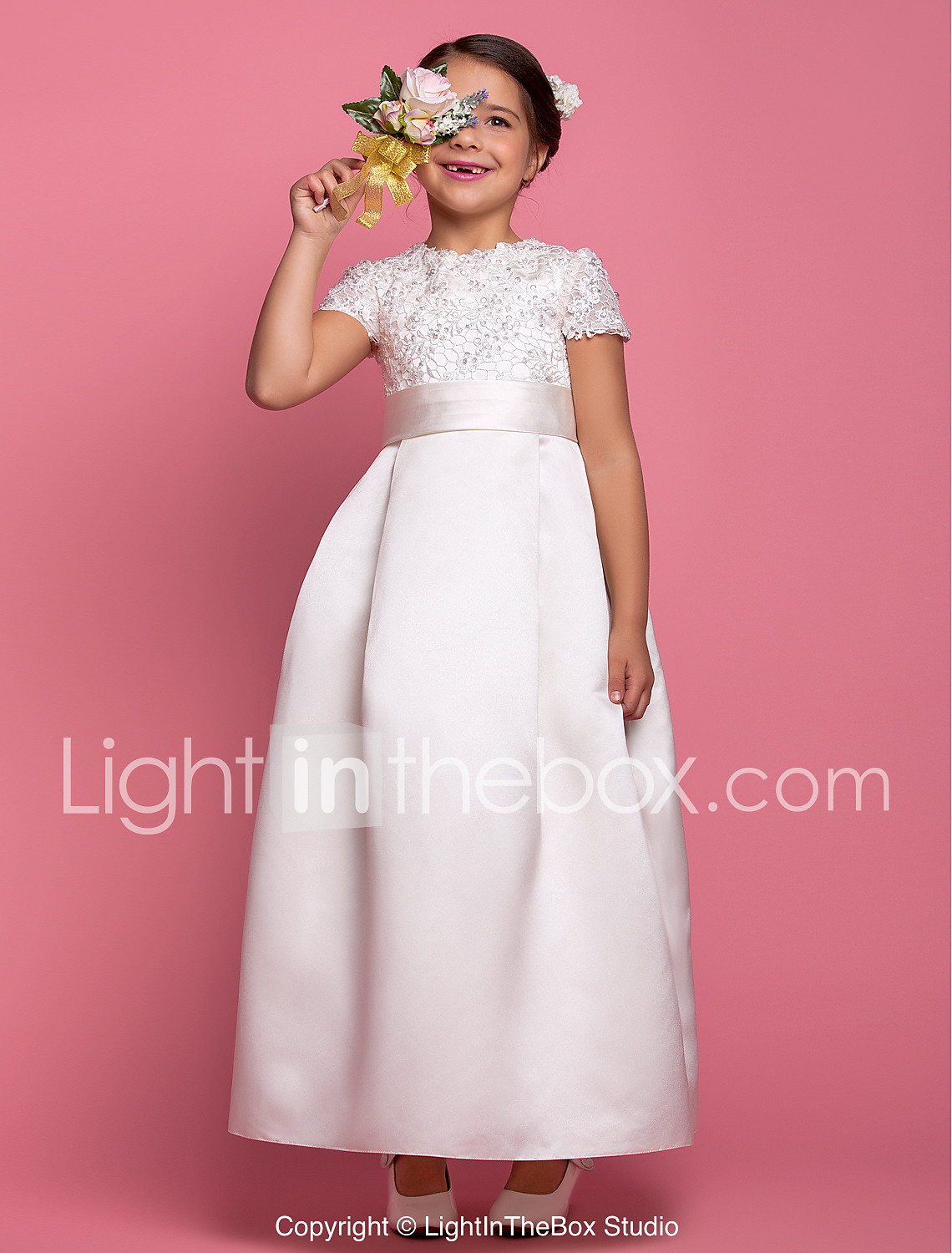 Satin and lace flower girl dress