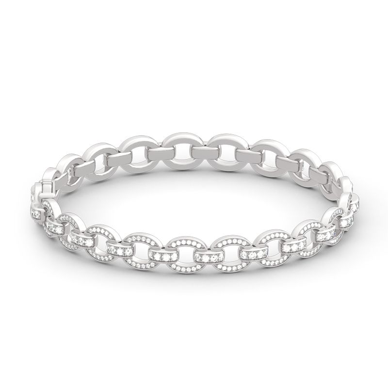 Chain Design Round Cut Sterling Silver Bracelet
