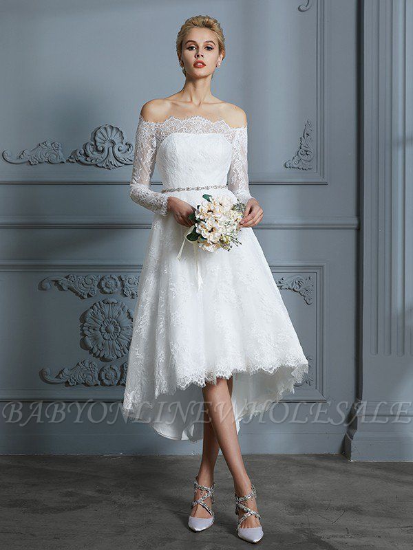 Lace off-the-shoulder wedding dress