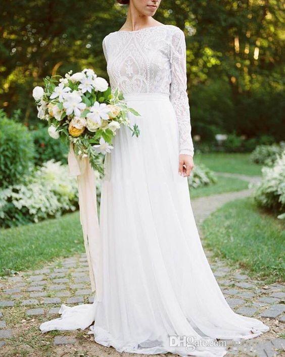 Long sleeve bohemian wedding dress