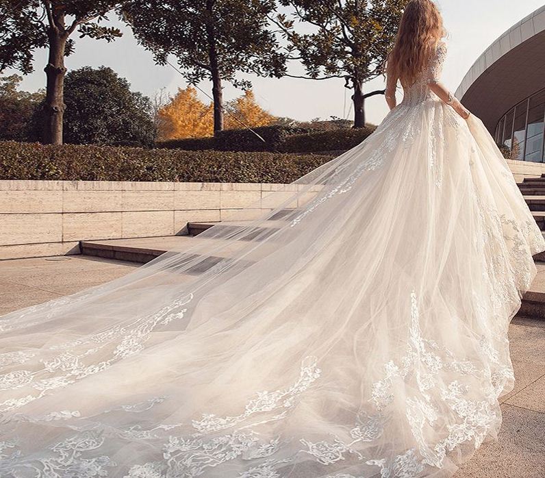 wedding dress ball gown with long train