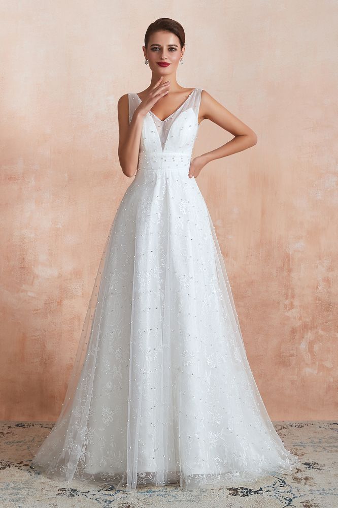 A-line wedding dress with pearls