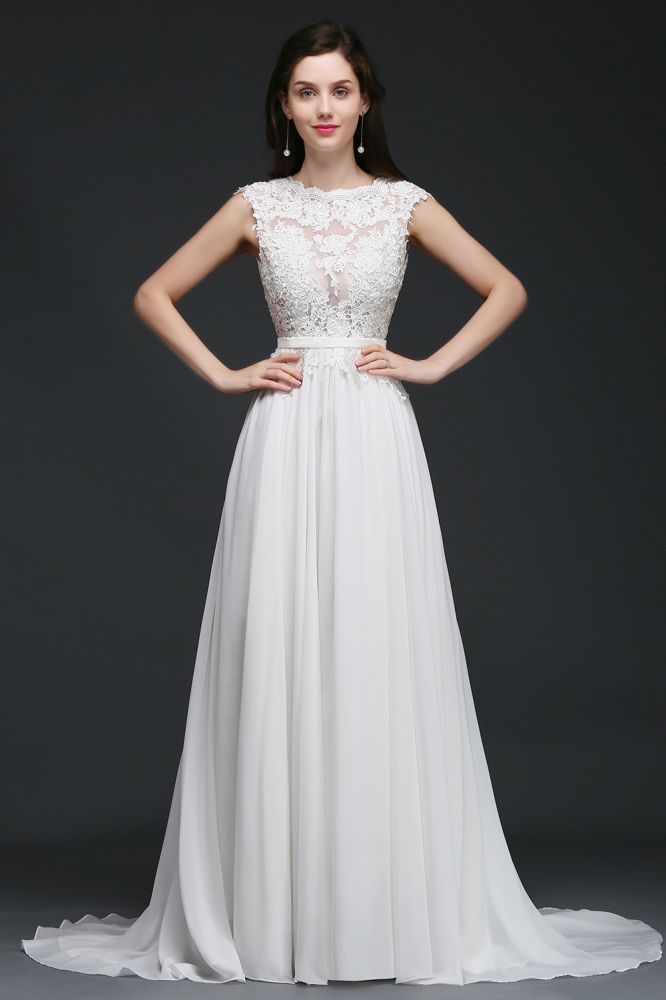 Chiffon wedding dress with lace appliques