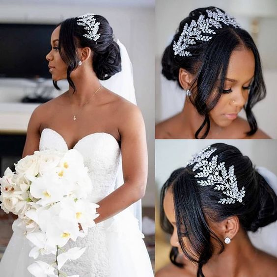 Chignon hairstyle with a headpiece