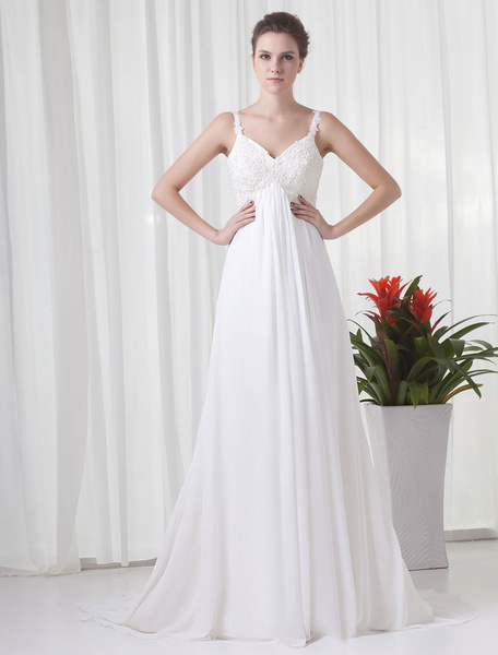 Empire waist wedding dress with beaded bodice