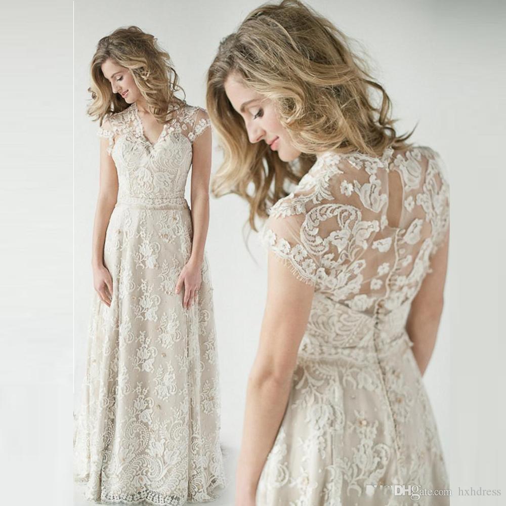 Lace wedding dress with cap sleeves