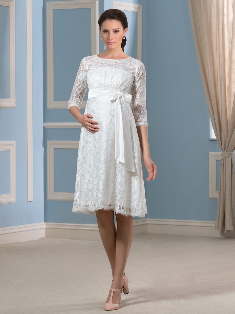 Short lace maternity wedding dress