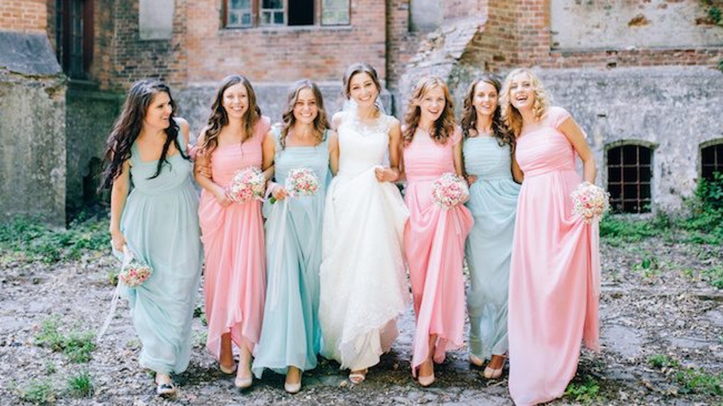 Pink and blue bridesmaid dresses