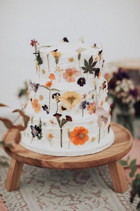 Wedding cake with edible flowers