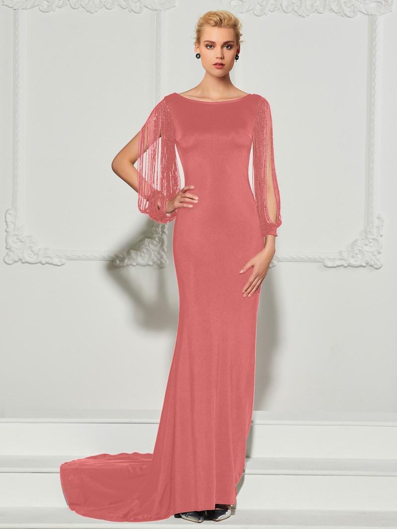Evening dress with tassel long sleeves