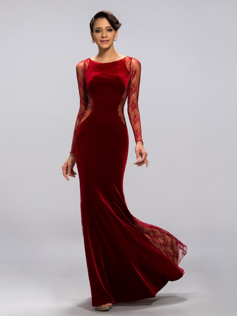 Velvet and lace evening dress